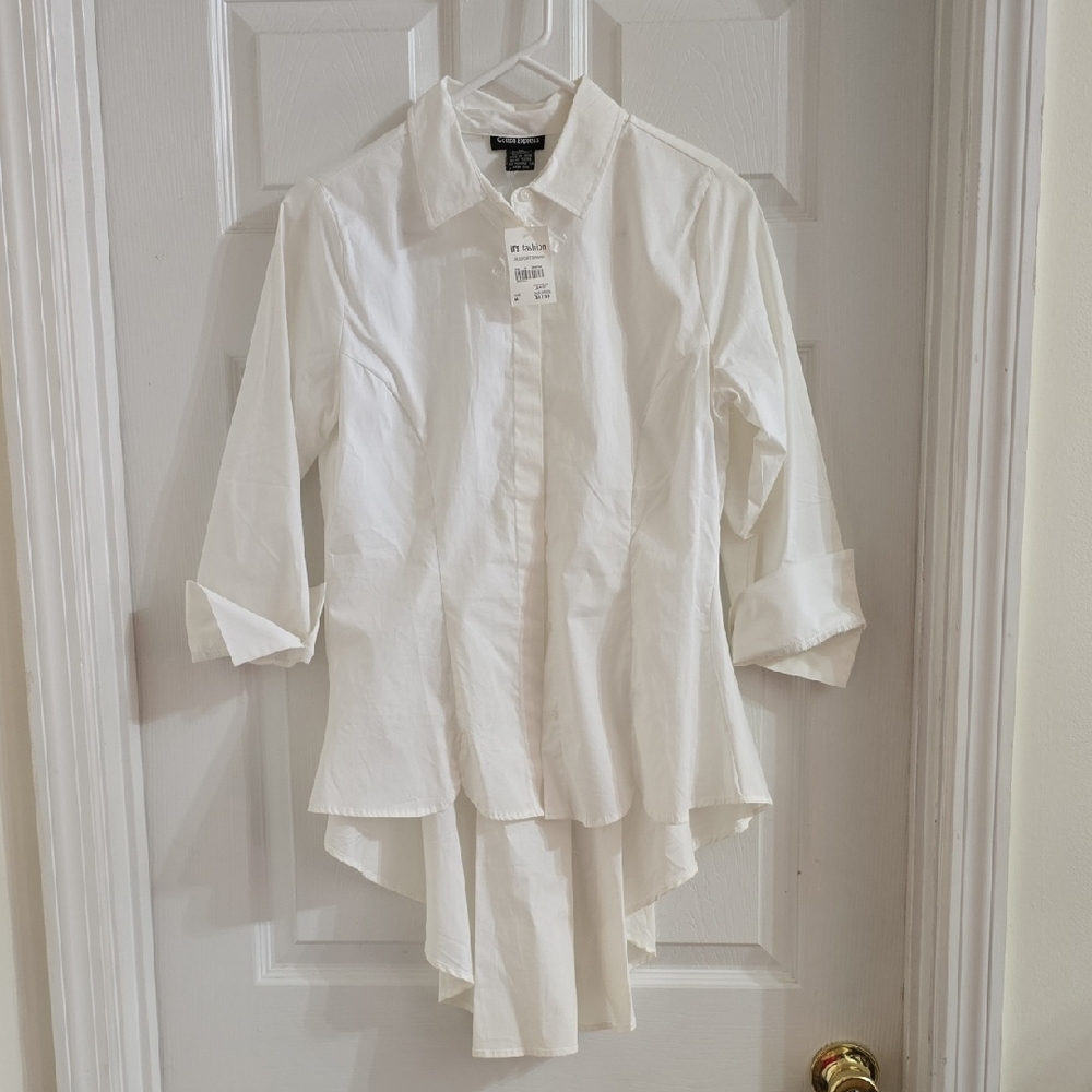 Cotton Express White Collared Button-Up Shirt